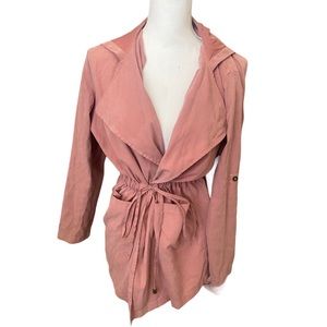 Michel | Women’s Pink Faux Suede Trench Coat Size Small